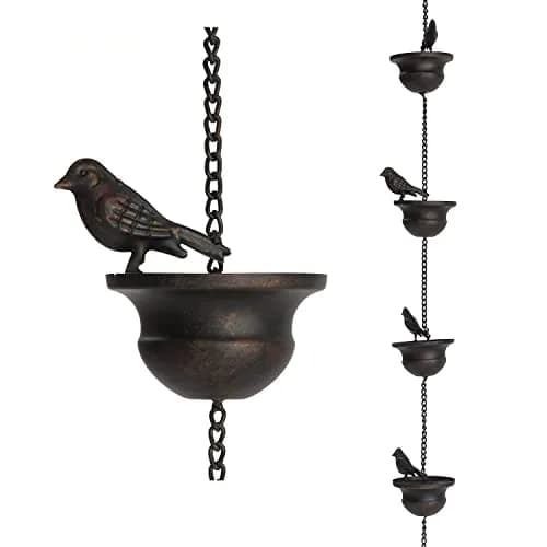 Jemeni 5.5 ft Rain Chain with 8 Birds on Cups | Rust-Proof Iron Gutter Chain for Outdoor Decor thumbnail 1