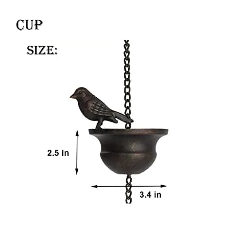 Jemeni 5.5 ft Rain Chain with 8 Birds on Cups | Rust-Proof Iron Gutter Chain for Outdoor Decor thumbnail 3