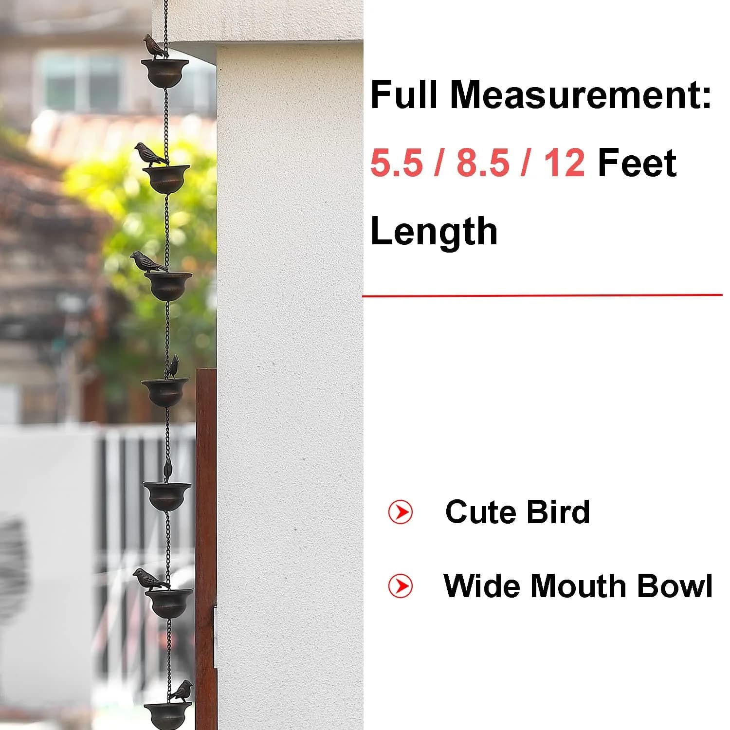 Jemeni 5.5 ft Rain Chain with 8 Birds on Cups | Rust-Proof Iron Gutter Chain for Outdoor Decor - view 4