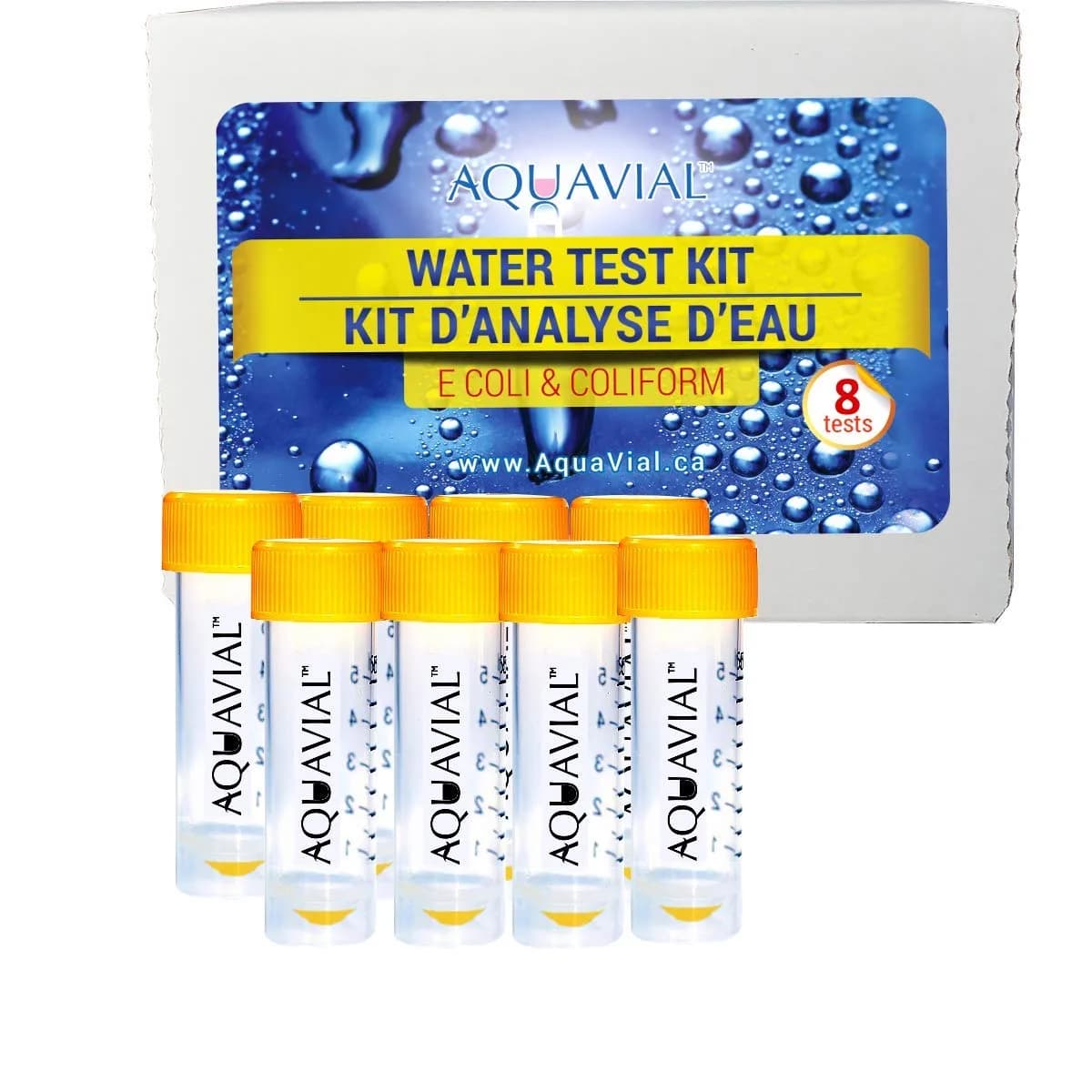 AquaVial Water Testing Kit 8-Pack for E. Coli & Coliform Bacteria | High Sensitivity Water Quality Test - main product image