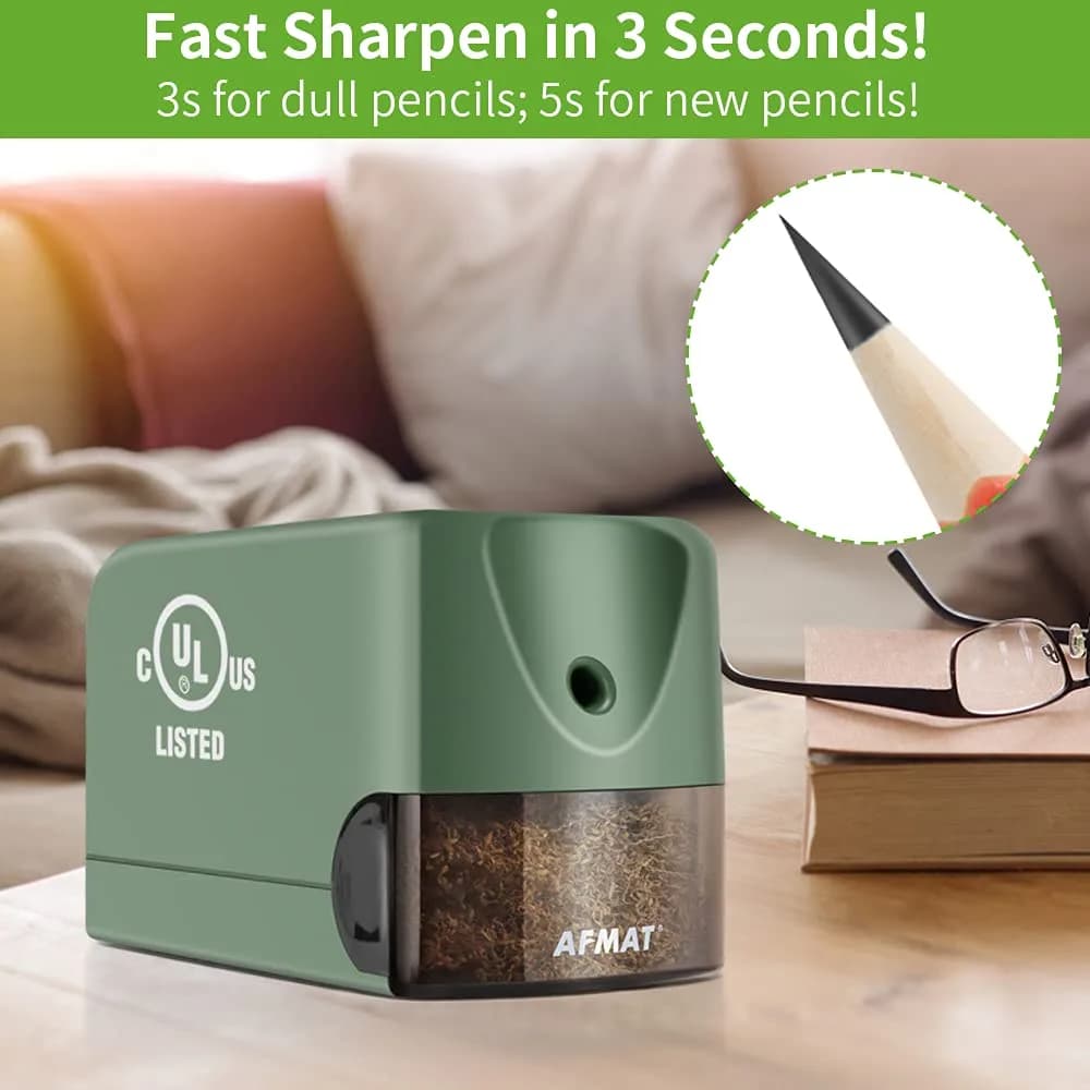 AFMAT Electric Pencil Sharpener Heavy Duty Classroom Use 10000 Sharpenings | UL Listed Green - view 3