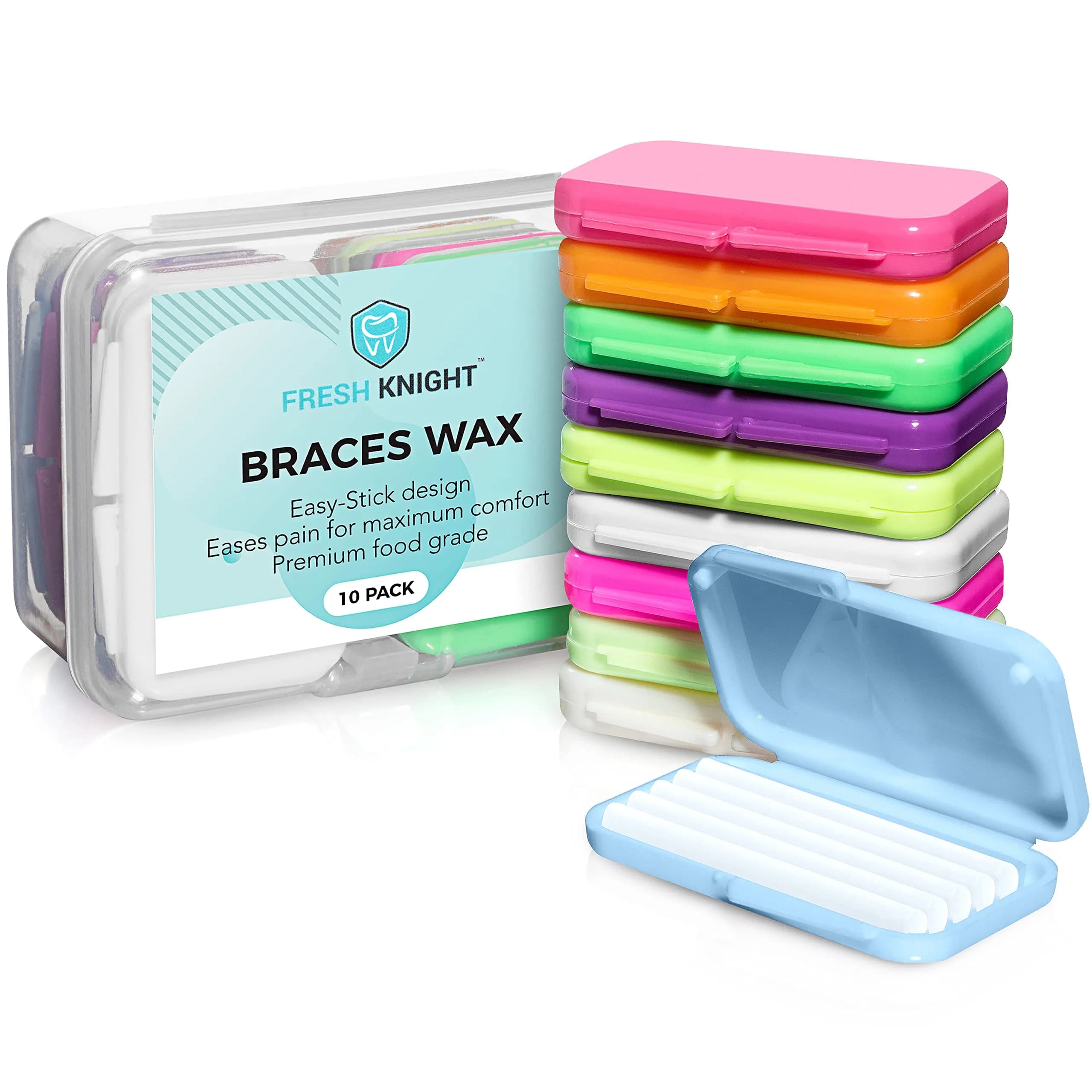 Fresh Knight Orthodontic Wax for Braces & Aligners - 50 Strips | Food Grade, Unscented, Multicolor
