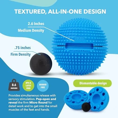 RAD Neuro Ball Foot Roller & Textured Massage Ball for Myofascial Release, Plantar Fasciitis, Hands & Face – Spiky Therapy Tool for Muscle Relief 6 oz (170 g) thumbnail 4