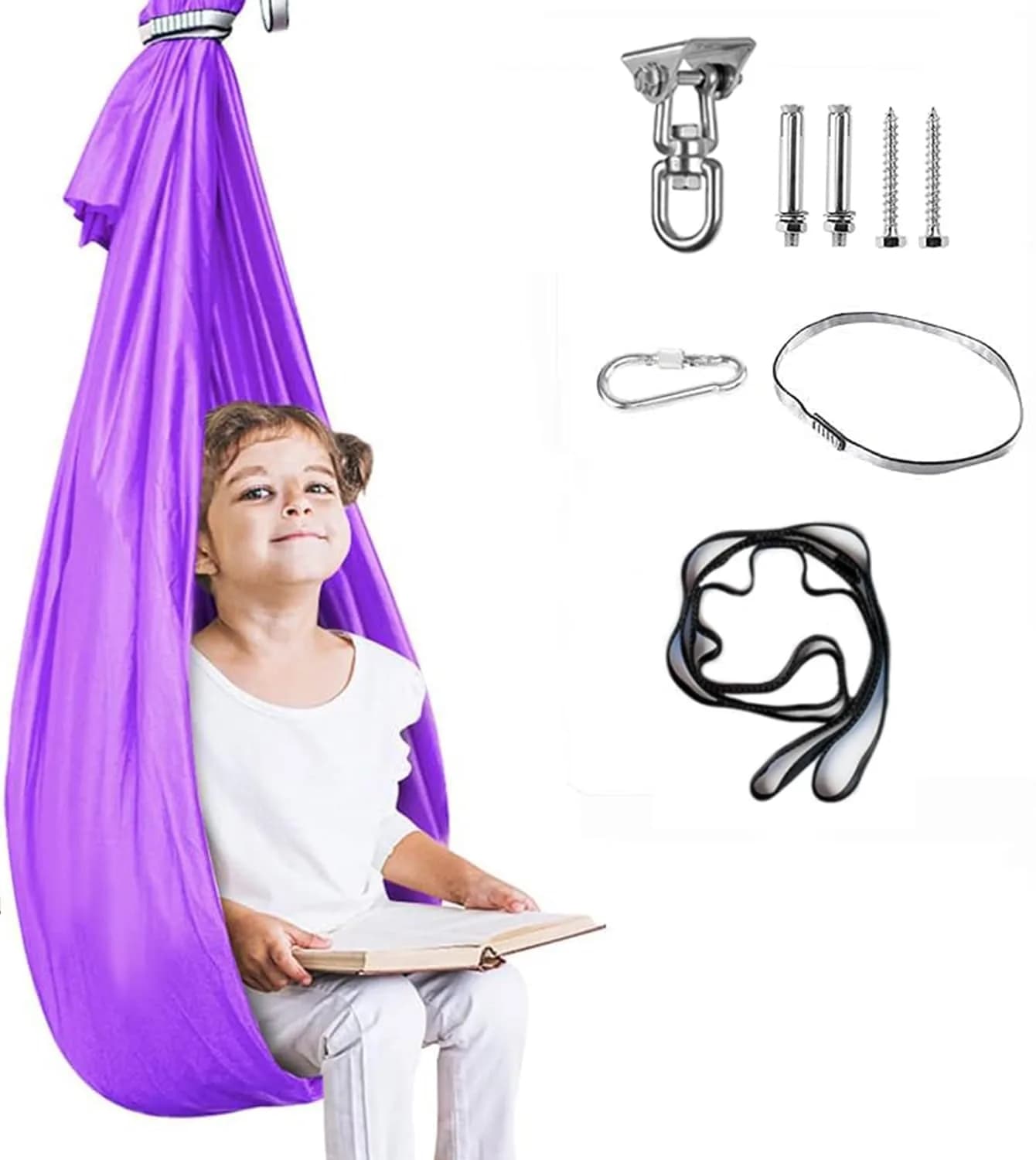 Aokitec Sensory Swing for Kids & Adults, Purple Nylon Hammock Chair 1.57 kg (3.45 lb) | Therapy Swing for Autism & SPD — Purple
