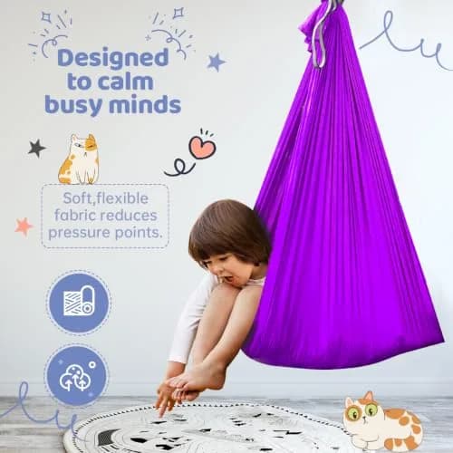 Aokitec Sensory Swing for Kids & Adults, Purple Nylon Hammock Chair 1.57 kg (3.45 lb) | Therapy Swing for Autism & SPD thumbnail 2