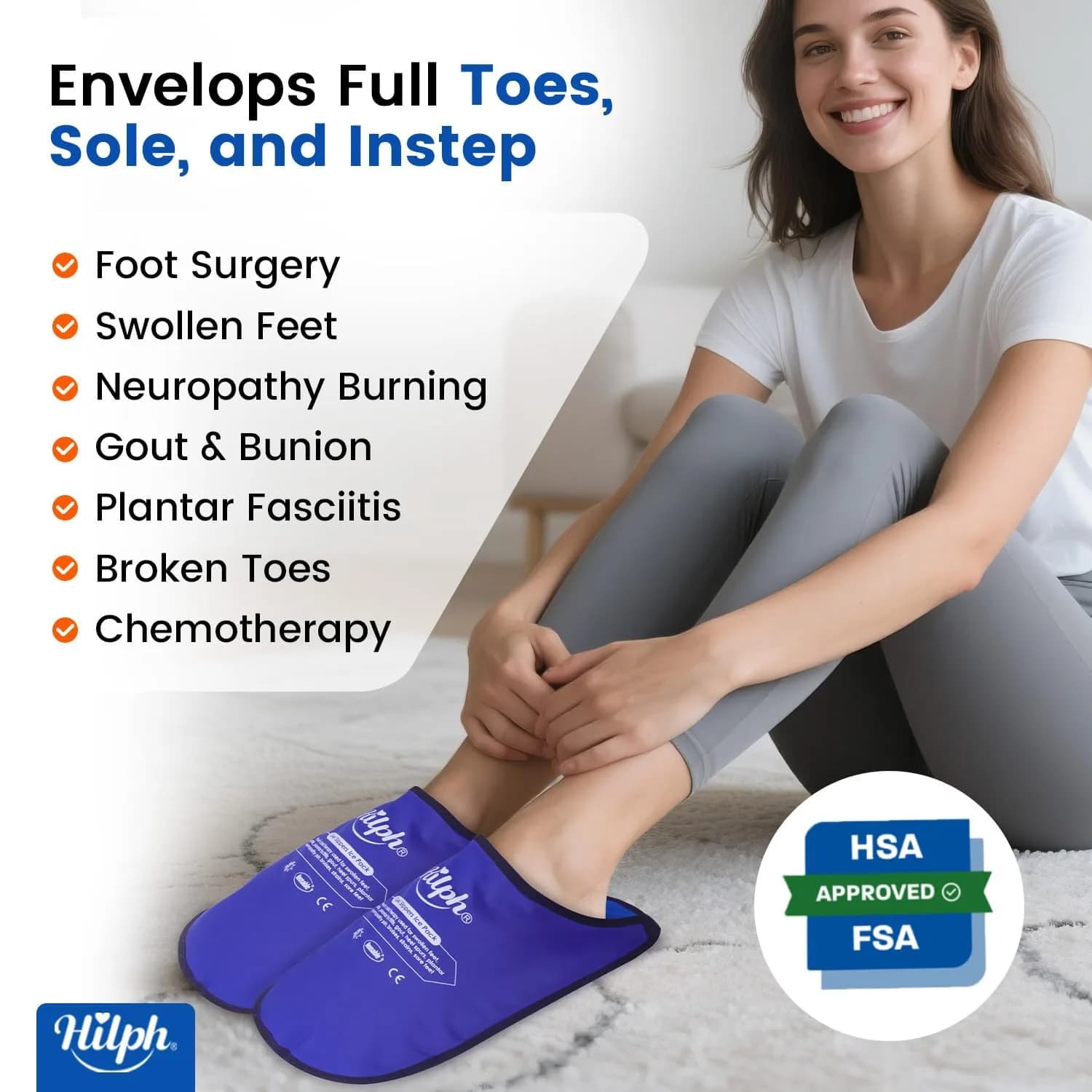 Hilph Foot Ice Pack Slippers, Deep Blue, 1 Pair | Hands-Free Relief for Plantar Fasciitis & Swollen Feet - view 2