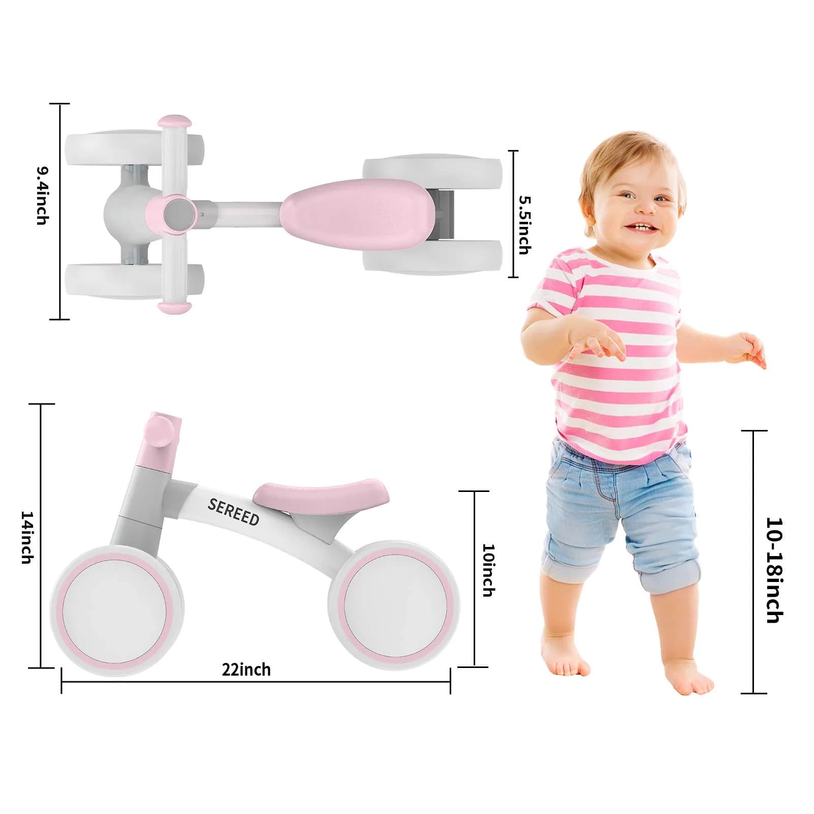 SEREED Baby Balance Bike for 1 Year Old Boy Girl, First Birthday Gift Toy | Aluminum Alloy Frame, 12-24 Months Toddler Bike - view 3