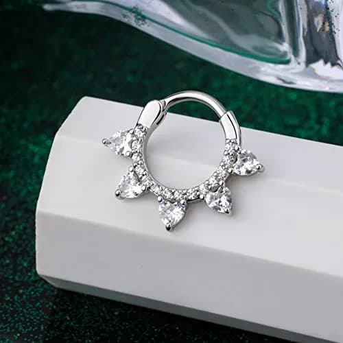 COCHARM Hypoallergenic Septum Ring 16 Gauge 10MM Silver Clicker Jewelry for Women Men thumbnail 5
