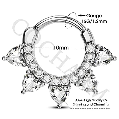 COCHARM Hypoallergenic Septum Ring 16 Gauge 10MM Silver Clicker Jewelry for Women Men thumbnail 3