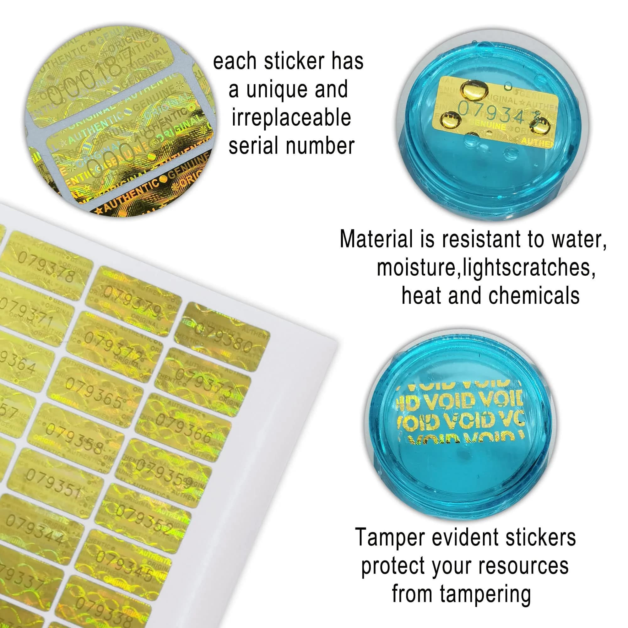 TLK&FBB Gold 580 Pcs Tamper Evident Seal Warranty Void Labels | 2cm x 1cm (0.787" x 0.39") - view 2