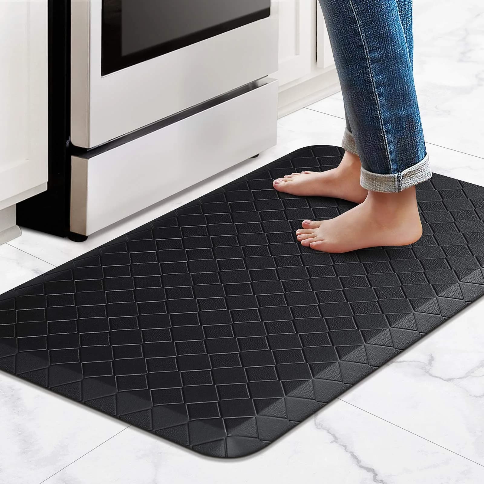 HappyTrends Kitchen Mats for Floor Cushioned Anti-Fatigue Kitchen Rugs | Extra Thick, Waterproof & Non Slip (28"L x 17.3"W)