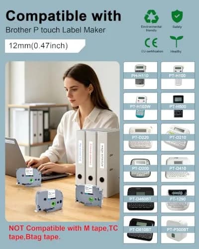 TITBIT Compatible TZe Tape 12mm Laminated White on White | Water-Resistant & Easy Peeling thumbnail 2
