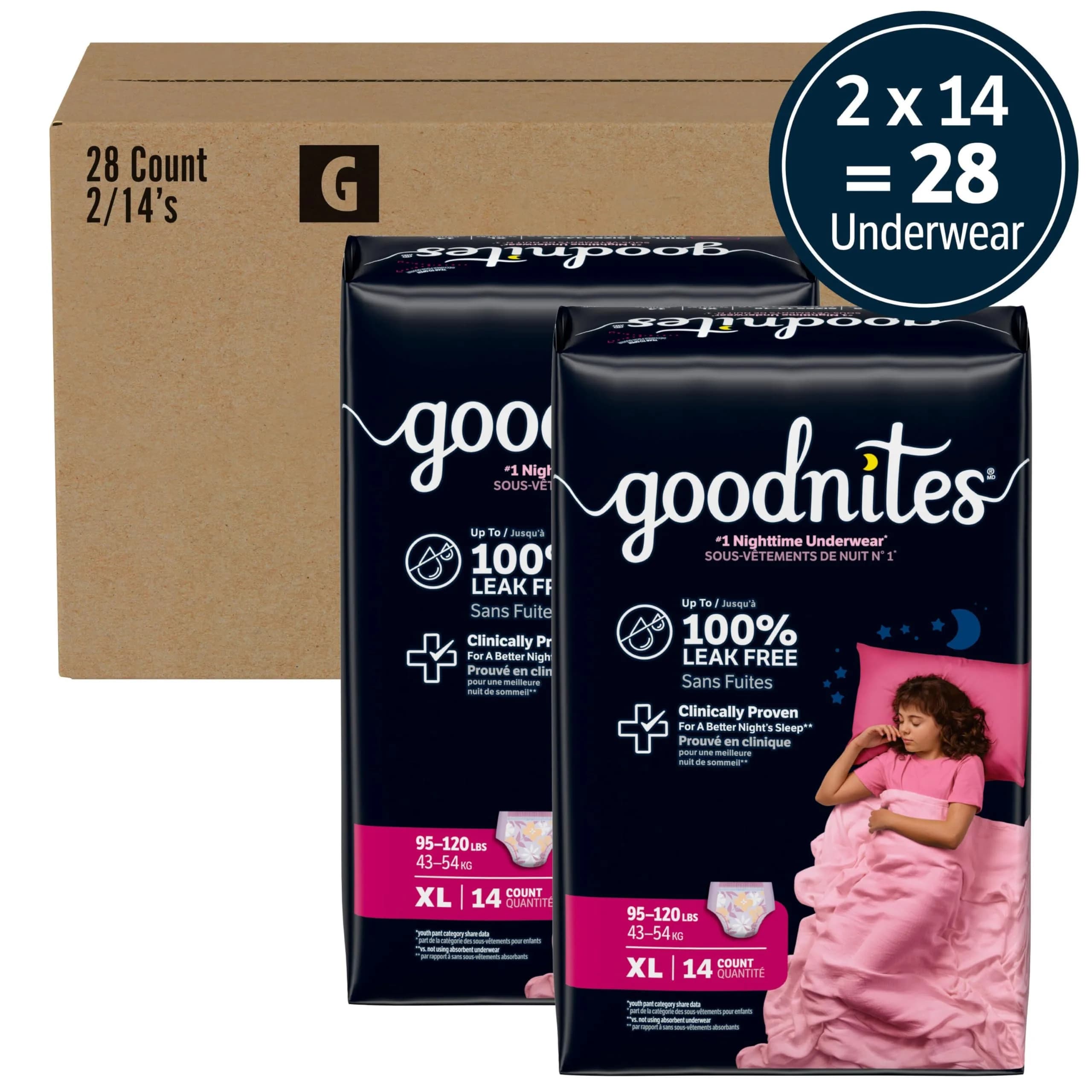 Goodnites Girls' Nighttime Underwear XL (95-120 lbs) | Leak-Free Protection for Confident Nights - view 2