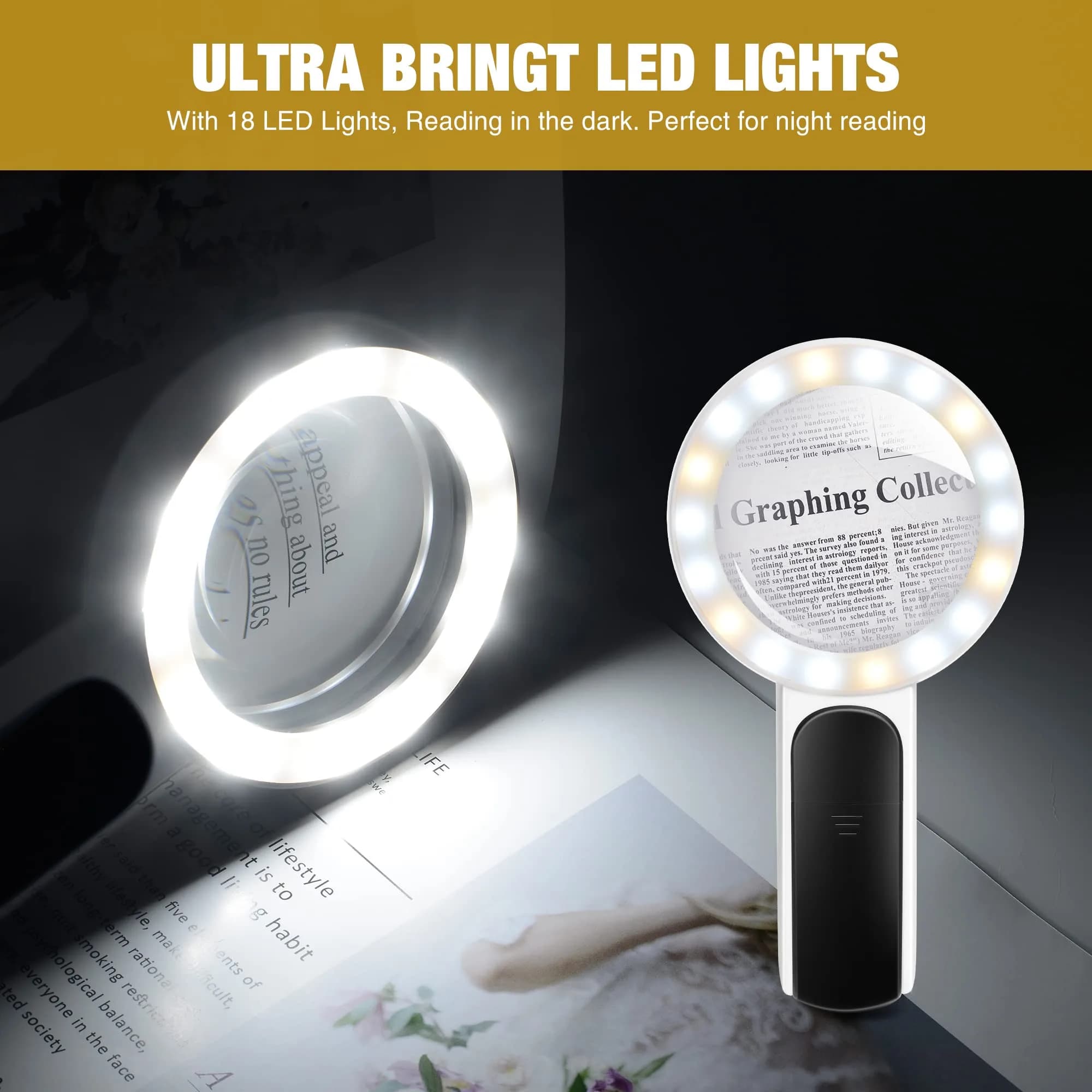 JMH Magnifying Glass with Light, 3.15 inch Lens | 18 LED Lights with 3 Modes - view 5