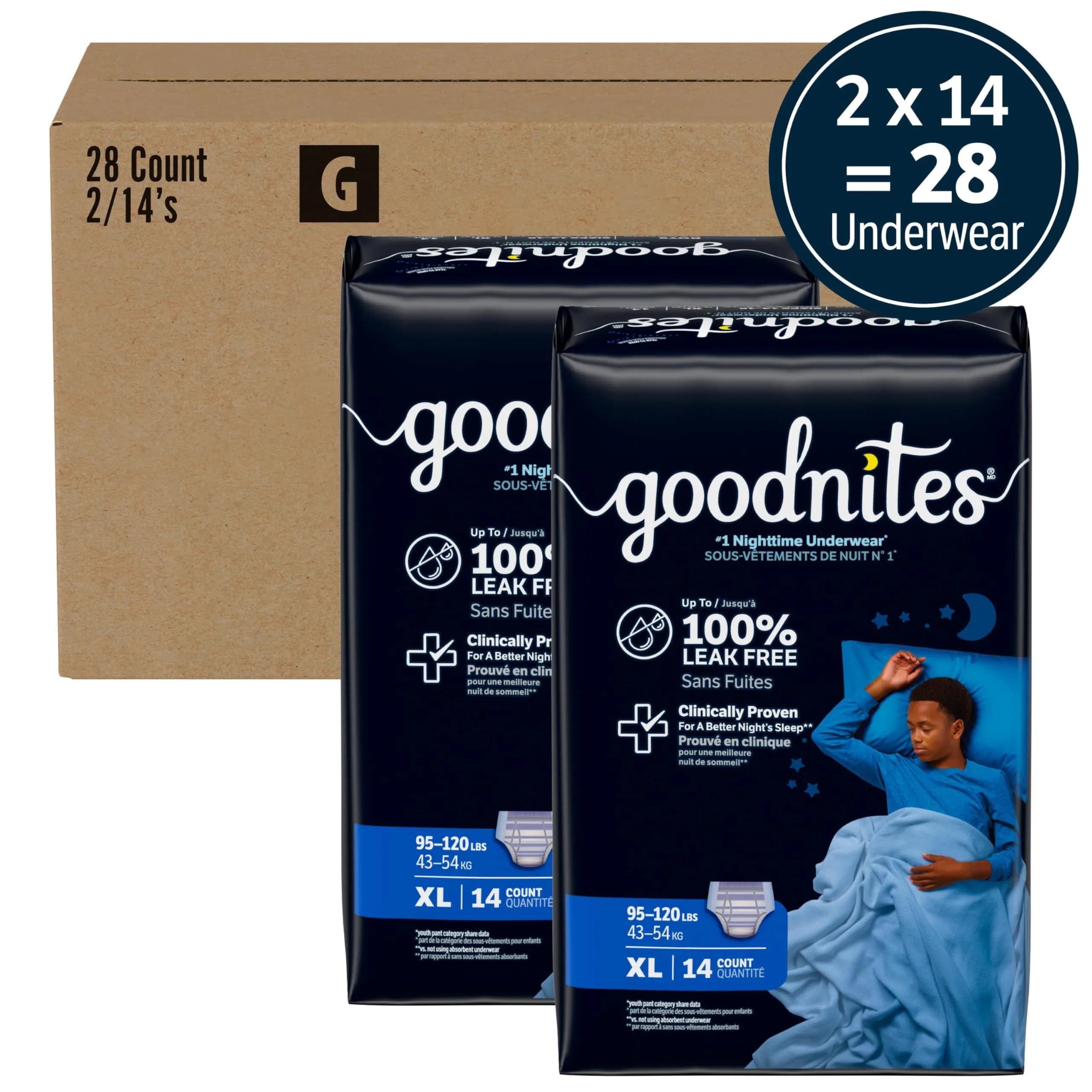 GoodNites Boys' Nighttime Bedwetting Underwear, Extra Large (95-120 lbs), 28 Count | Leak-Free Protection for Boys - view 2