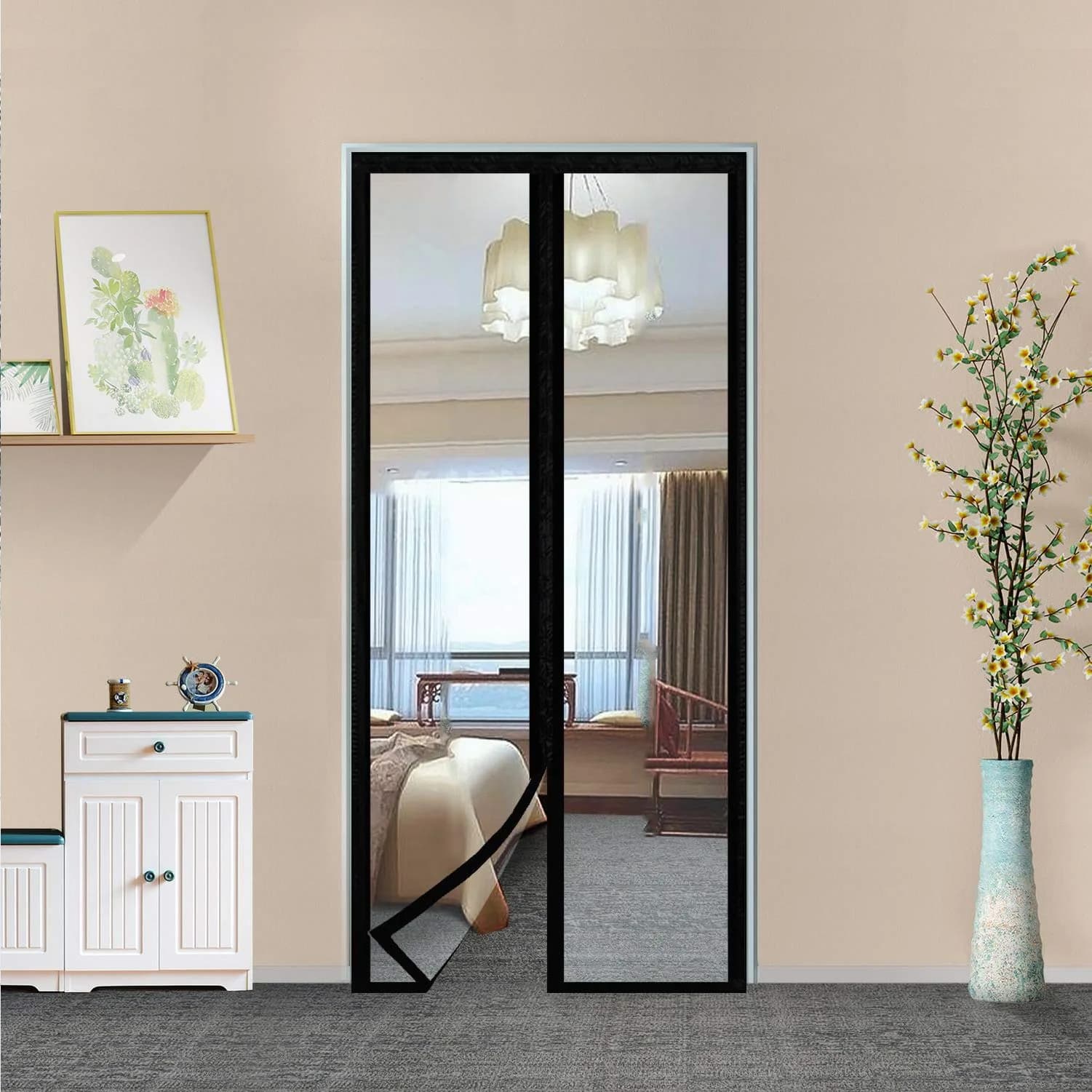 SANJIANKER Transparent Insulated Curtain-Magnetic Thermal Cover | Self-Closing Privacy Screen for Doors Up to 36" x 82" — Fits Doors up to 36" x 82"