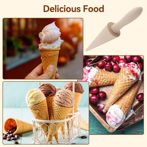 HERCHR Natural Wood Cone Roller for Pizzelles, Krumkakes & Ice Cream Cones | 23cm (9.1in) thumbnail 3