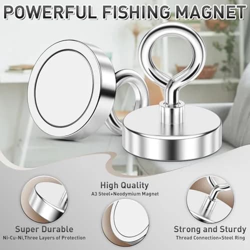 FINDMAG 200 LBS Fishing Magnet 45mm (1.76 Inch) Diameter | Strong Neodymium Metal Pickup Tool with Eyebolt thumbnail 8