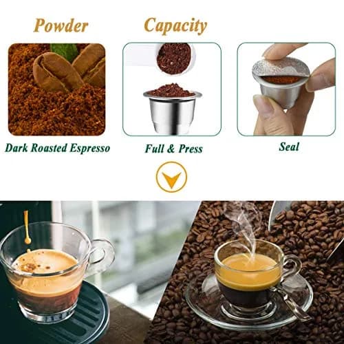 CAPMESSO Reusable Coffee Pods for Nespresso OriginalLine, Stainless Steel Refillable Capsules (2 Pods + 100 Lids) | Brew Your Perfect Espresso thumbnail 3