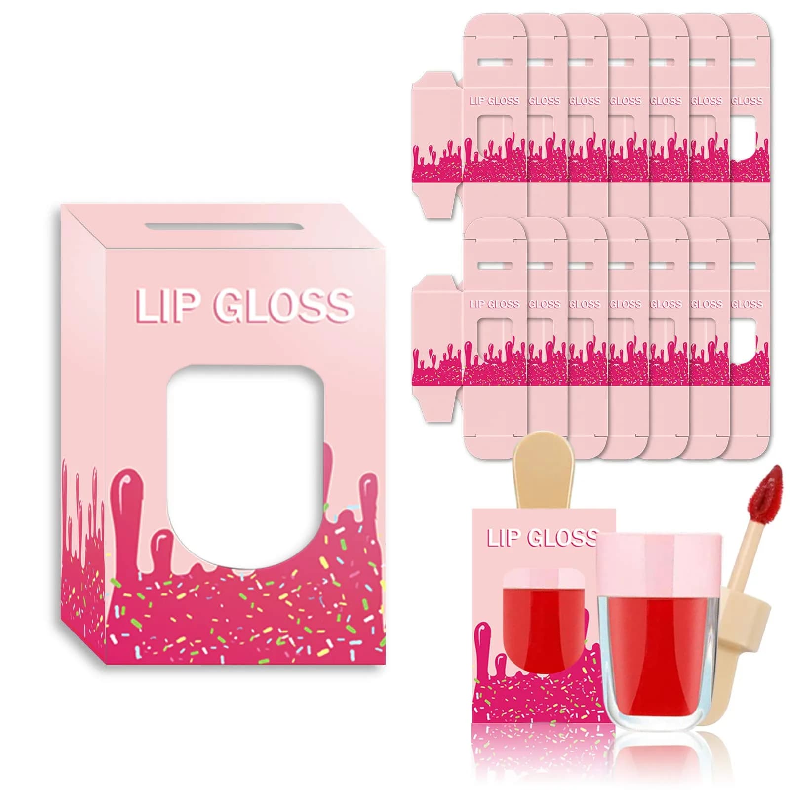 ANZKA Pink Lip Gloss Boxes 15 Pack Ice Cream Shaped | Premium Packaging for Lip Gloss Tubes - main product image