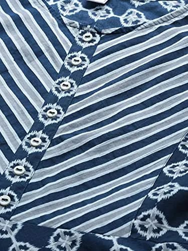 Yash Gallery Women's Cotton Floral Print Anarkali Kurta Blue | V-Neck 3/4 Sleeve Calf Length thumbnail 5
