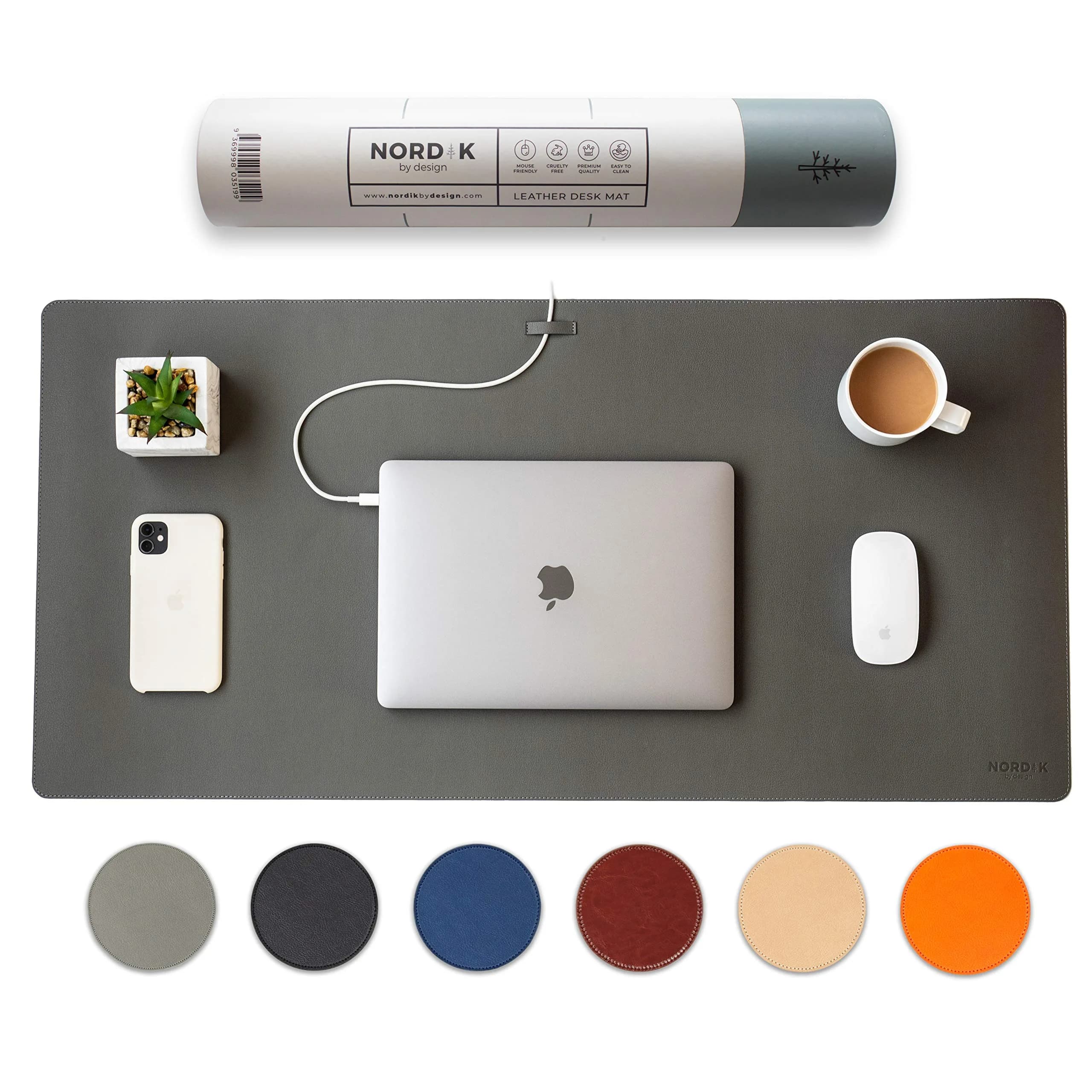 Nordik Leather Desk Mat - Alaskan Gray - Large Leather Desk Pad 35x17 in | Waterproof, Ergonomic & Premium - main product image