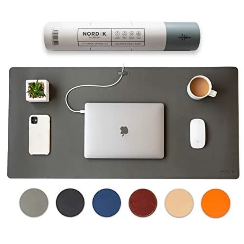 Nordik Leather Desk Mat - Alaskan Gray - Large Leather Desk Pad 35x17 in | Waterproof, Ergonomic & Premium thumbnail 1