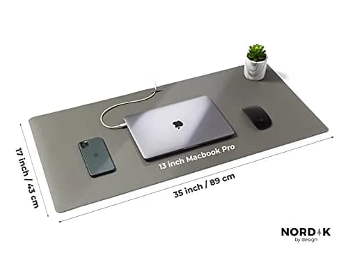 Nordik Leather Desk Mat - Alaskan Gray - Large Leather Desk Pad 35x17 in | Waterproof, Ergonomic & Premium thumbnail 6