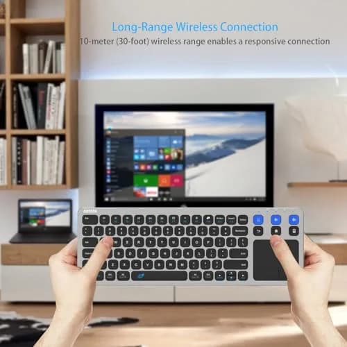 Arteck Universal Grey Wireless & Bluetooth Keyboard with Touchpad | 10m Range, Multi-Device Connect thumbnail 4