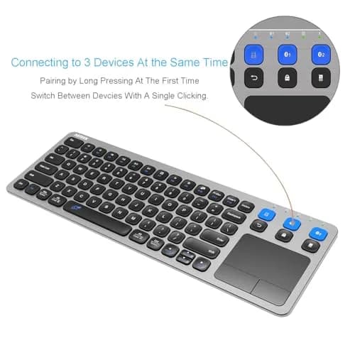 Arteck Universal Grey Wireless & Bluetooth Keyboard with Touchpad | 10m Range, Multi-Device Connect thumbnail 2