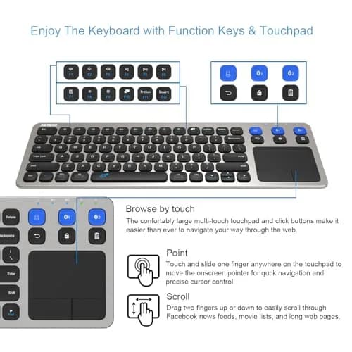 Arteck Universal Grey Wireless & Bluetooth Keyboard with Touchpad | 10m Range, Multi-Device Connect thumbnail 3