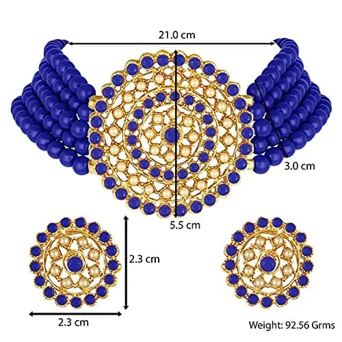 I Jewels Gold Plated Beaded Choker Set with Moti Work & Earrings, 21cm Necklace, 58g | Traditional Indian Bridal Jewelry thumbnail 4