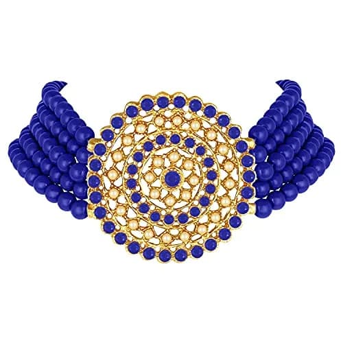 I Jewels Gold Plated Beaded Choker Set with Moti Work & Earrings, 21cm Necklace, 58g | Traditional Indian Bridal Jewelry thumbnail 5