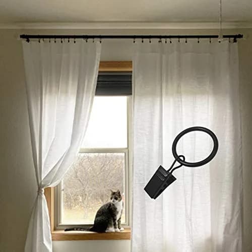 LLPJS Curtain Rings with Clips, 1 inch ID, 44 Pack, Black | Durable Metal Curtain Rings for Windows thumbnail 5