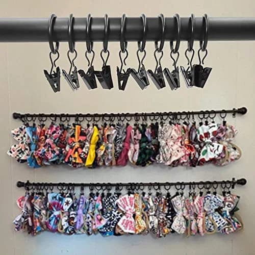 LLPJS Curtain Rings with Clips, 1 inch ID, 44 Pack, Black | Durable Metal Curtain Rings for Windows thumbnail 7