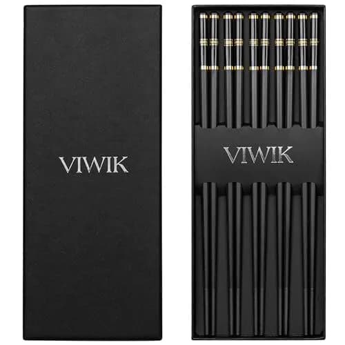 VIWIK Gold Reusable Chopsticks Set | Fiberglass, BPA-Free, Anti-Slip, Dishwasher Safe, 9.6 Inch thumbnail 1