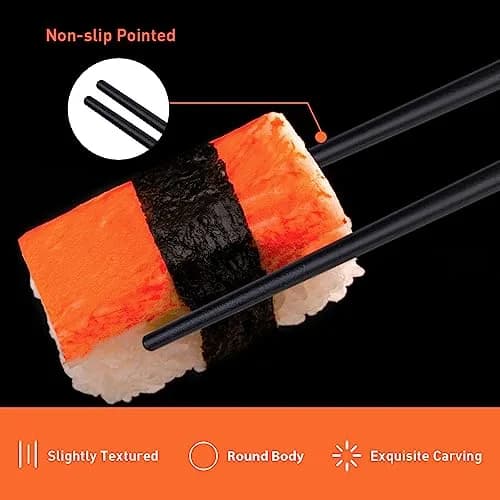 VIWIK Gold Reusable Chopsticks Set | Fiberglass, BPA-Free, Anti-Slip, Dishwasher Safe, 9.6 Inch thumbnail 5