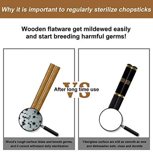 VIWIK Gold Reusable Chopsticks Set | Fiberglass, BPA-Free, Anti-Slip, Dishwasher Safe, 9.6 Inch thumbnail 3