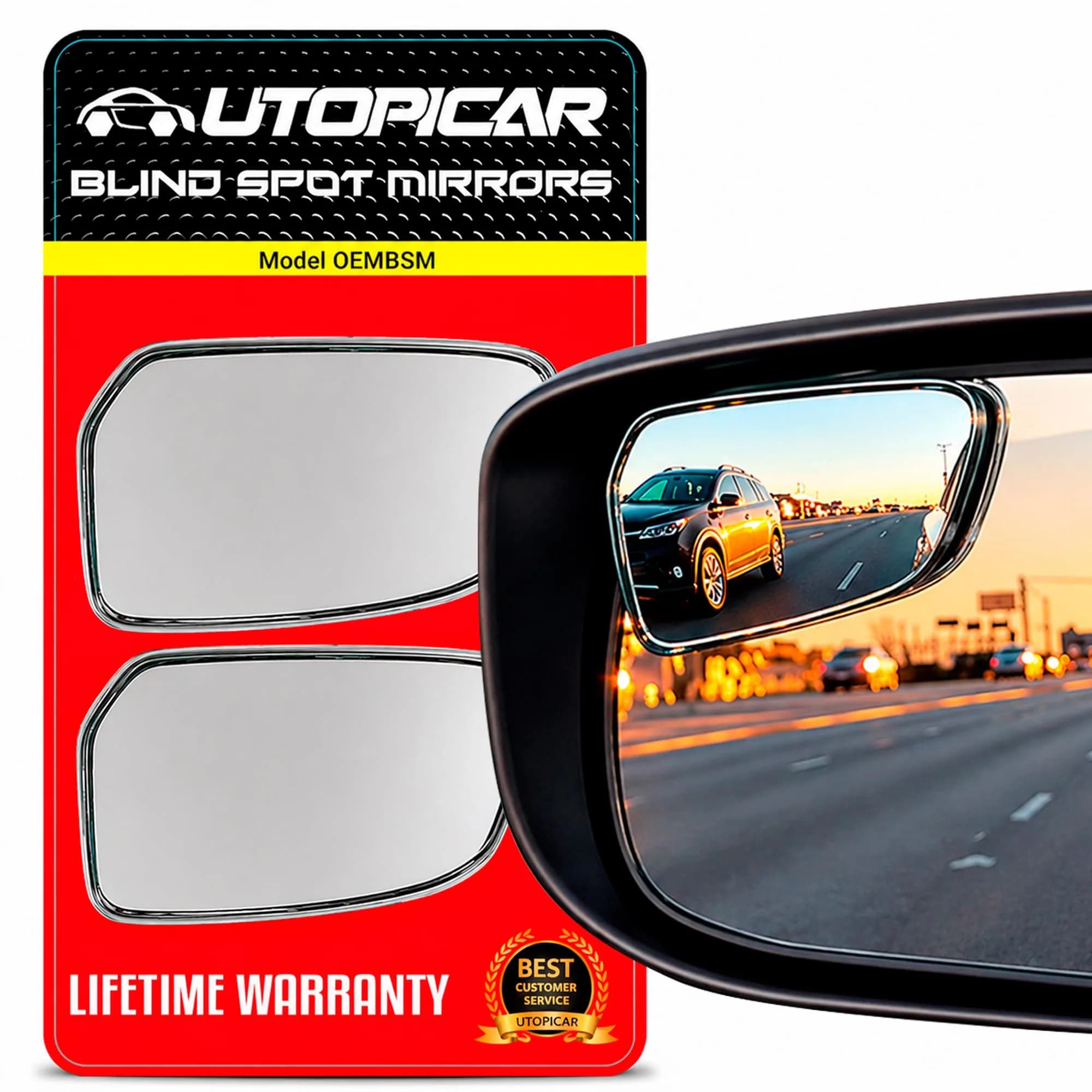 Utopicar Frameless Convex Blind Spot Mirrors 7 cm (2.75") | Wide Angle Rear View for SUVs, Trucks, RVs — Sedan