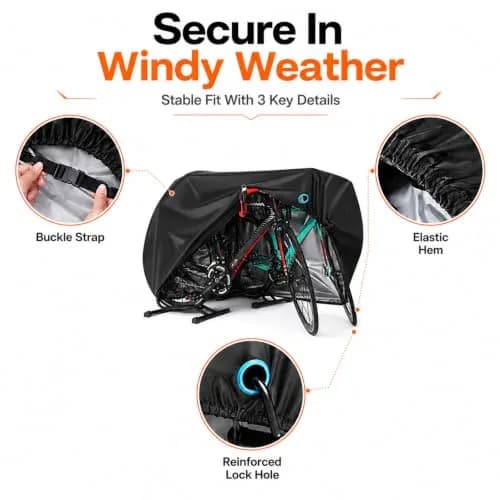 Hanmir Bike Cover Waterproof Outdoor, Bicycle Cover with Bag for 2-3 Bikes | Heavy-Duty, Windproof & UV Resistant thumbnail 4