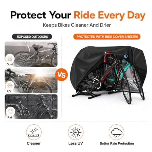 Hanmir Bike Cover Waterproof Outdoor, Bicycle Cover with Bag for 2-3 Bikes | Heavy-Duty, Windproof & UV Resistant thumbnail 5