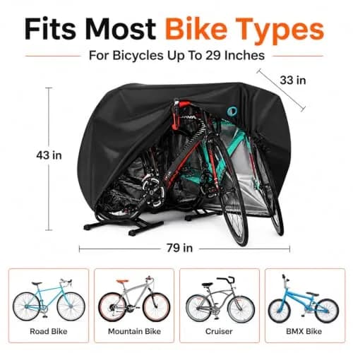 Hanmir Bike Cover Waterproof Outdoor, Bicycle Cover with Bag for 2-3 Bikes | Heavy-Duty, Windproof & UV Resistant thumbnail 2
