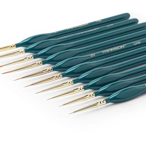 TRANSON 10Pcs Extra Fine Tip Detail Brushes for Model Miniature & Acrylic Watercolor | Precise, Nylon, Green thumbnail 5