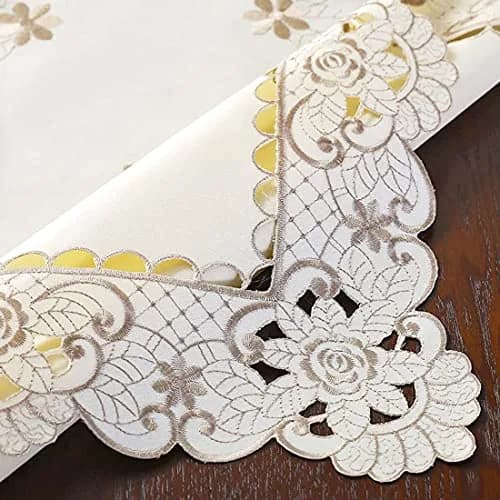 WELLYUK 57 Inch X 86 Inch Oblong Tablecloth, Vintage Embroidery Flower Lace, Brown Flower | Classic Rectangular Polyester Table Cloth thumbnail 6