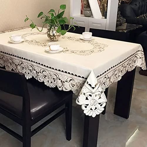 WELLYUK 57 Inch X 86 Inch Oblong Tablecloth, Vintage Embroidery Flower Lace, Brown Flower | Classic Rectangular Polyester Table Cloth thumbnail 7