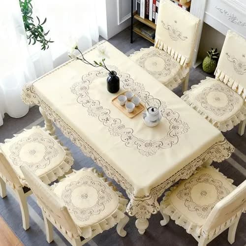 WELLYUK 57 Inch X 86 Inch Oblong Tablecloth, Vintage Embroidery Flower Lace, Brown Flower | Classic Rectangular Polyester Table Cloth thumbnail 8