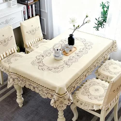WELLYUK 57 Inch X 86 Inch Oblong Tablecloth, Vintage Embroidery Flower Lace, Brown Flower | Classic Rectangular Polyester Table Cloth thumbnail 2
