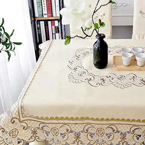 WELLYUK 57 Inch X 86 Inch Oblong Tablecloth, Vintage Embroidery Flower Lace, Brown Flower | Classic Rectangular Polyester Table Cloth thumbnail 3