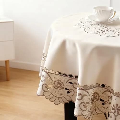 WELLYUK 15 Inch (38.1 cm) Round Vintage Embroidered Brown Flower Lace Tablecloth | Elegant Home Decoration thumbnail 4