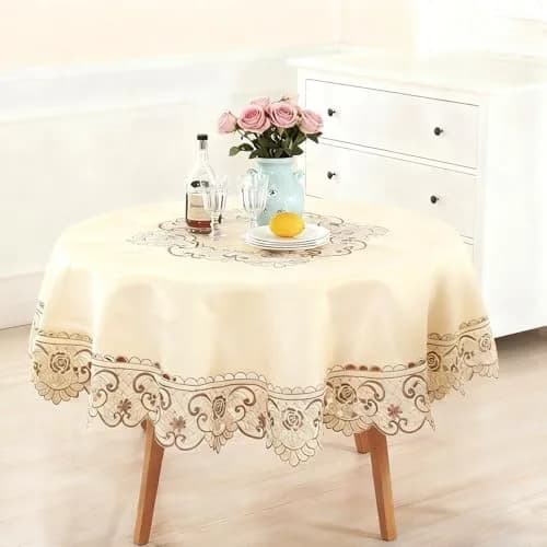 WELLYUK 15 Inch (38.1 cm) Round Vintage Embroidered Brown Flower Lace Tablecloth | Elegant Home Decoration thumbnail 7